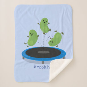 Niedliche, lustige grüne Bohnen auf Trampolin-Cart Sherpadecke