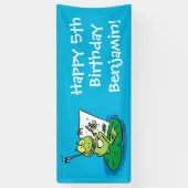 Niedliche, lustige, grüne Froschszene Cartoon-Abbi Banner (Vertikal)