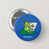 Niedliche, lustige, grüne Froschszene Cartoon-Abbi Button (Vorne & Hinten)