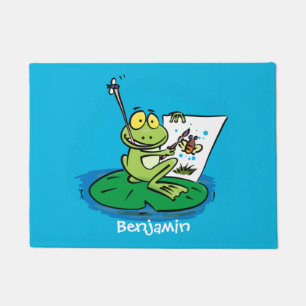 Niedliche, lustige, grüne Froschszene Cartoon-Abbi Fußmatte