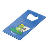 Niedliche, lustige, grüne Froschszene Cartoon-Abbi Geldbeutel Flaschenöffner (Rückseite Schrägansicht)