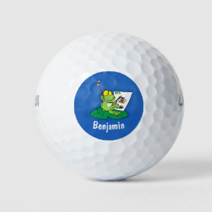 Niedliche, lustige, grüne Froschszene Cartoon-Abbi Golfball
