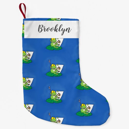 Niedliche, lustige, grüne Froschszene Cartoon-Abbi Kleiner Weihnachtsstrumpf (Vorderseite)