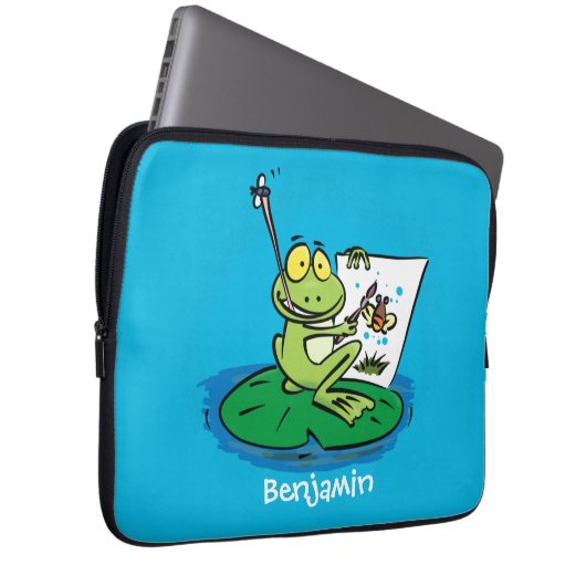 Niedliche, lustige, grüne Froschszene Cartoon-Abbi Laptopschutzhülle (Vorne Rechts)