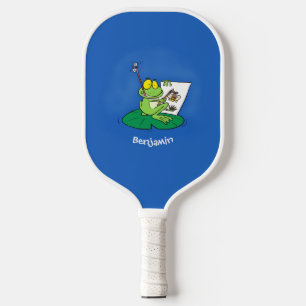 Niedliche, lustige, grüne Froschszene Cartoon-Abbi Pickleball Schläger