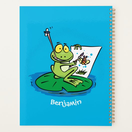 Niedliche, lustige, grüne Froschszene Cartoon-Abbi Planer (Rückseite)