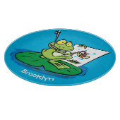 Niedliche, lustige, grüne Froschszene Cartoon-Abbi Schneidebrett (Ecke)