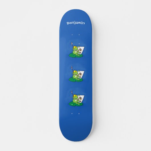 Niedliche, lustige, grüne Froschszene Cartoon-Abbi Skateboard (Vorne)