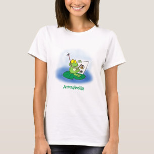 Niedliche, lustige, grüne Froschszene Cartoon-Abbi T-Shirt