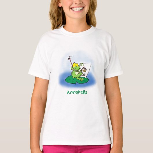 Niedliche, lustige, grüne Froschszene Cartoon-Abbi T-Shirt (Vorderseite)