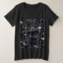 Niedliche, lustige Halloween-Schwarzkatze Große Größe T-Shirt