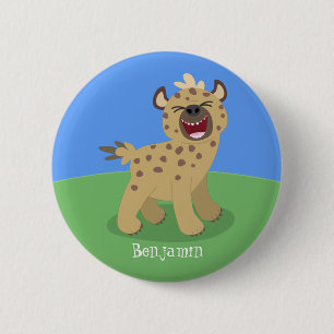 Niedliche lustige Hyäne lacht Cartoon Illustration Button