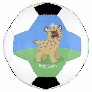 Niedliche lustige Hyäne lacht Cartoon Illustration Fußball