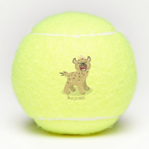 Niedliche lustige Hyäne lacht Cartoon Illustration Tennisbälle