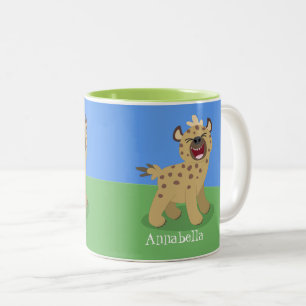Niedliche lustige Hyäne lacht Cartoon Illustration Zweifarbige Tasse
