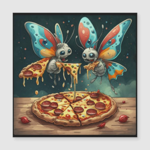 Niedliche lustige Insekten, die ein Pizza-lustiges Magneteinladung