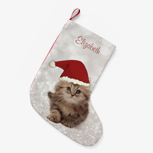 Niedliche lustige Katze mit Weihnachtsmannmütze, G Kleiner Weihnachtsstrumpf (Vorderansicht (hängend))