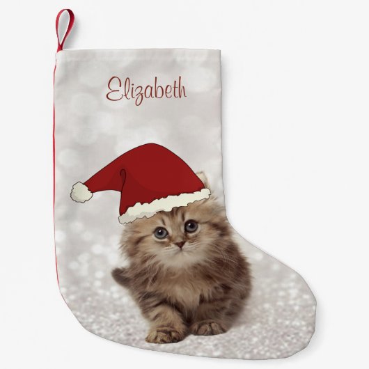 Niedliche lustige Katze mit Weihnachtsmannmütze, G Kleiner Weihnachtsstrumpf (Vorderseite)
