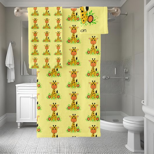 Niedliche lustige Kindergiraffe, maßgeschneidert Badhandtuch Set