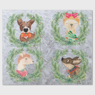 Niedliche, lustige Llama & Dog Weihnachtskränze Geschenkpapier