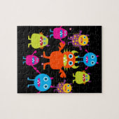 Niedliche lustige Monster-Party-Geschöpfe im Kreis Puzzle (Horizontal)