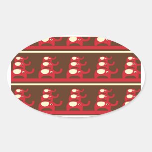 Niedliche lustige rote Elefanten gestapelt auf Ovaler Aufkleber