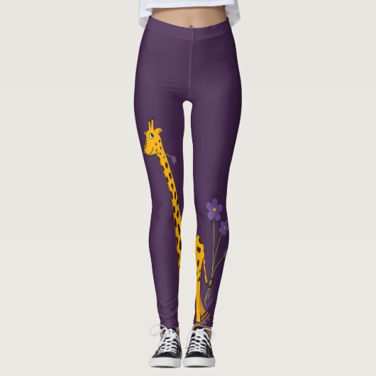 Niedliche lustige Skaten-Cartoon-Giraffe Leggings (Vorderseite)