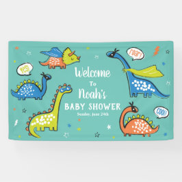 Niedliche lustige Superhelden-Dinosaurier auf Aqua Banner