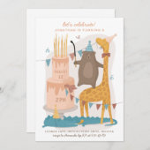 Niedliche lustige Tiere: Bärengigraffe. Kindergebu Einladung (Vorne/Hinten)