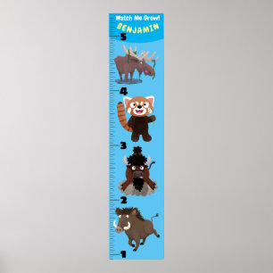 Niedliche lustige Tiere Cartoon Wachstumstabelle Poster