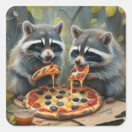Niedliche lustige Tiere, die Pizza-lustige Geschen Quadratischer Aufkleber