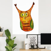 Niedliche, lustige Uhu, grün orange Poster (Heimbüro)