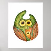 Niedliche, lustige Uhu, grün orange Poster (Vorne)