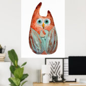 Niedliche, lustige Uhu, grün orange Poster (Heimbüro)