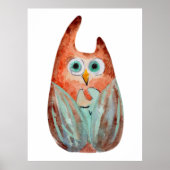 Niedliche, lustige Uhu, grün orange Poster (Vorne)