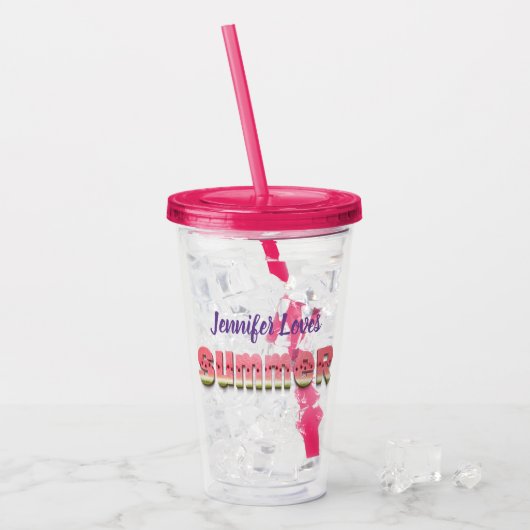 Niedliche lustige Wassermelone Sommertypografie de Acryltrinkbecher (Vorderseite Ice)