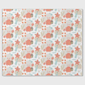 Niedliche lustige Wassertiere. Seekrebse, Seestern Geschenkpapier (Flach)