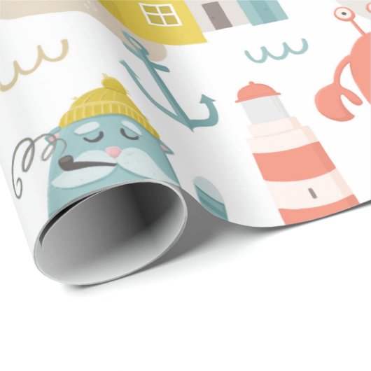 Niedliche lustige Wassertiere. Seeschwalbe Geschenkpapier (Rolleneckpunkt)