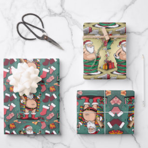 Niedliche lustige Weihnachtsvater Weihnachten Cart Geschenkpapier Set