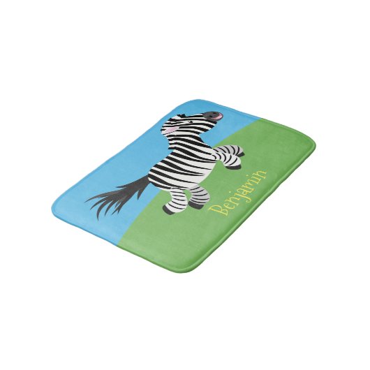Niedliche lustige Zebra-Cartoon-Illustration Badematte (Schrägansicht)