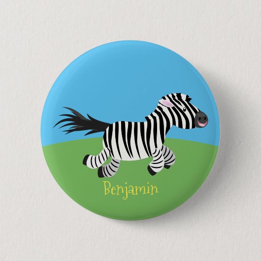 Niedliche lustige Zebra-Cartoon-Illustration Button (Vorderseite)