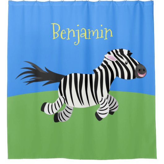 Niedliche lustige Zebra-Cartoon-Illustration Duschvorhang (Vorderseite)