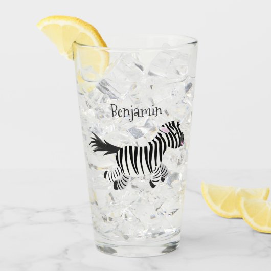 Niedliche lustige Zebra-Cartoon-Illustration Glas (Vorderseite Ice)