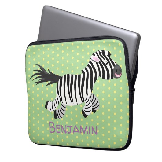 Niedliche lustige Zebra-Cartoon-Illustration Laptopschutzhülle (Vorderseite Links)