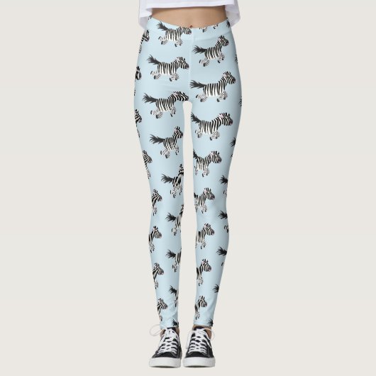 Niedliche lustige Zebra-Cartoon-Illustration Leggings (Vorderseite)