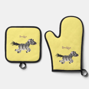 Niedliche lustige Zebra-Cartoon-Illustration Ofenhandschuh & Topflappen-Set