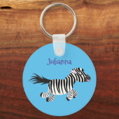 Niedliche lustige Zebra-Cartoon-Illustration Schlüsselanhänger (Vorderseite)