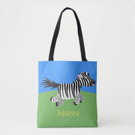 Niedliche lustige Zebra-Cartoon-Illustration Tasche (Vorderseite)