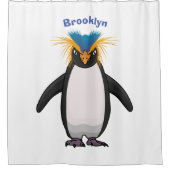 Niedliche Macaroni-Pinguin-Cartoon-Abbildung Duschvorhang (Vorderseite)