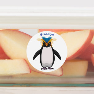 Niedliche Macaroni-Pinguin-Cartoon-Abbildung Etiketten